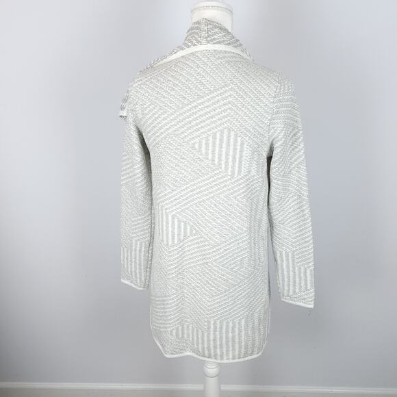 Vintage Bass Herringbone Long Cardigan Size M Gray Open Shawl Collar Heavyweight - Picture 3 of 11